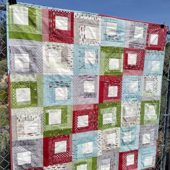 SALE🎄🎅 ❤️HANDMADE HOLIDAY WINTER CHRISTMAS QUILT RED AQUA WHITE GREEN GRAY - Picture 5 of 9